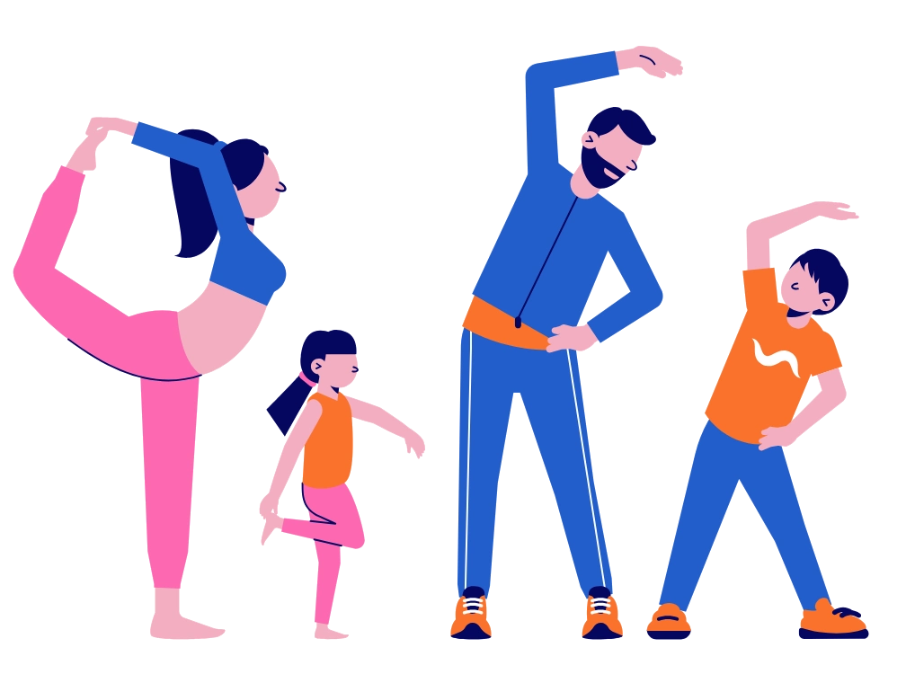 Adultes et enfants en train de faire du sport